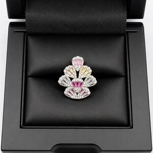 925 Sterling Silver Multiple Colored CZ Stones Flower Ring Size 6 or 7